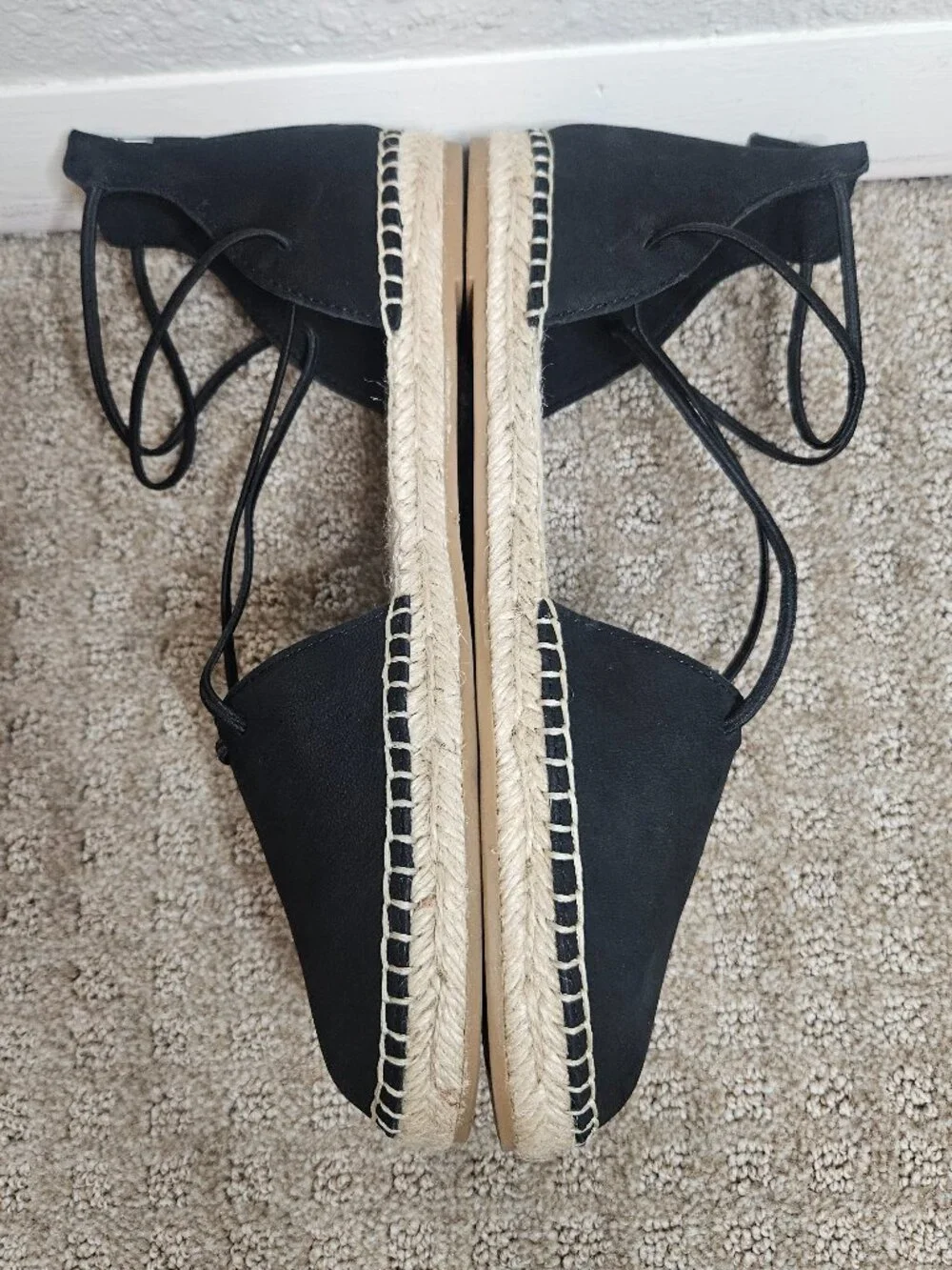 New EILEEN FISHER Black Lace-Up Espadrille Flat Sandal Women's 9 Summer Vacation